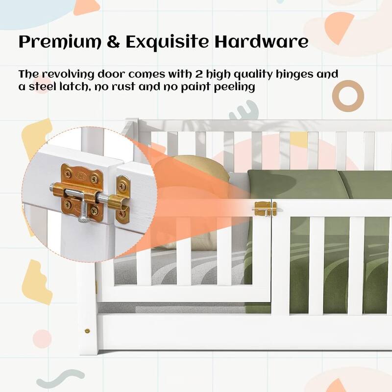 Twin/Full/Queen Size Floor Bed with Safety Guardrails, Toddler Floor Bed for Girls and Boys