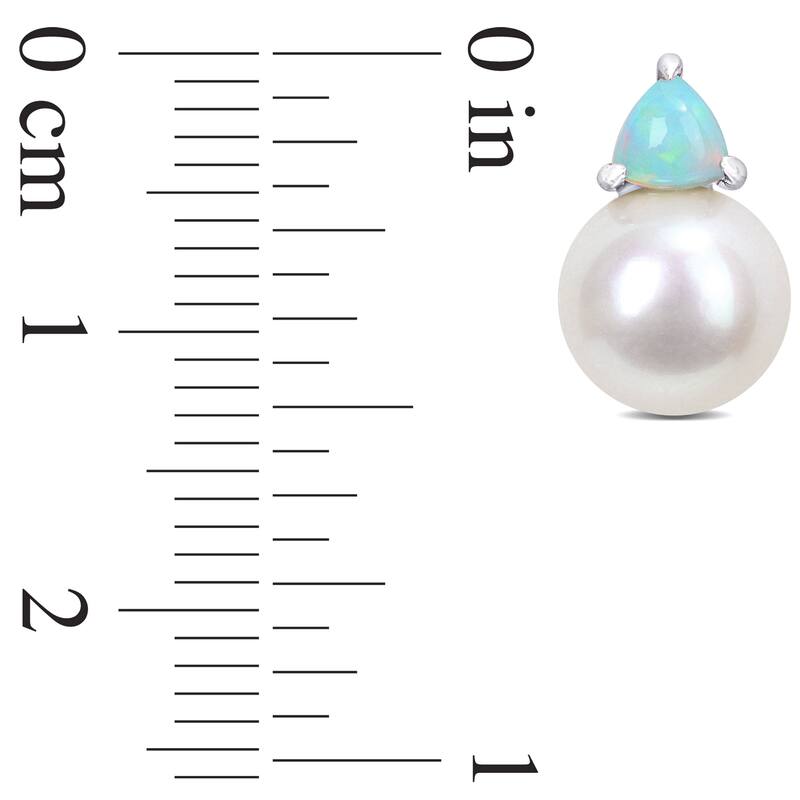 Miadora 8-8.5mm Cultured Freshwater Pearl and 3/4ct TGW Ethiopian Opal Stud Earrings in 10k White Gold - 13 mm x 8.3 mm x 8.3 mm