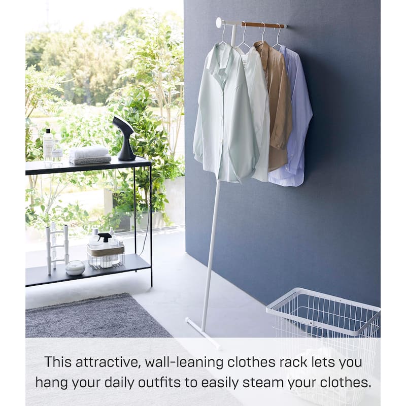 Yamazaki Home Leaning Clothes Hanger, Steel and Wood, Holds 12 lbs - L 18.5 x W 15.16 x H 63.78 inches