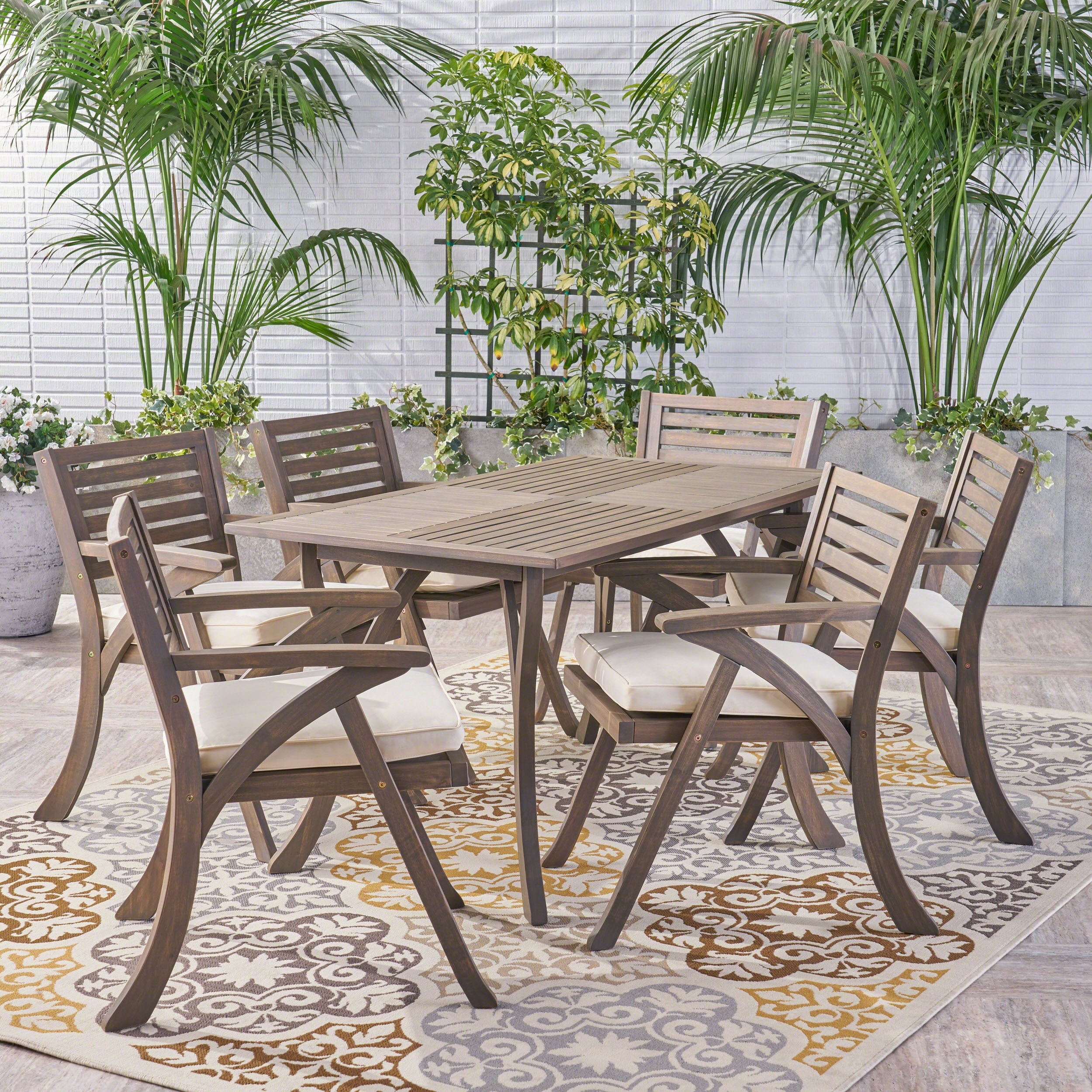 Coyne 7 piece teak dining set with clearance cushions