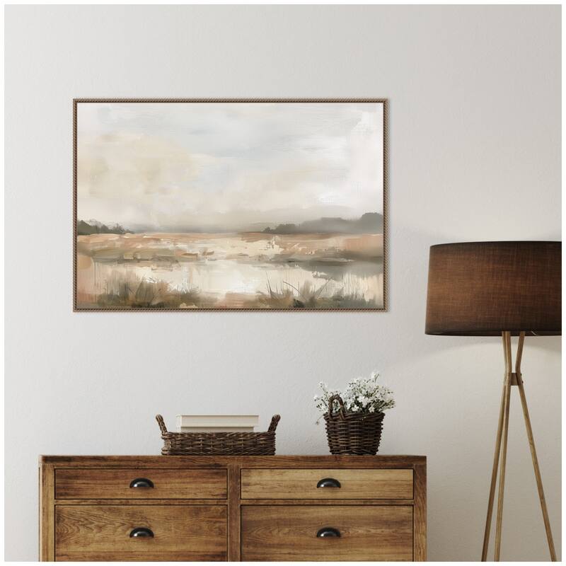 Kate and Laurel Neutral Abstract Landscape by The Creative Bunch Studio Framed Canvas Wall Art Print