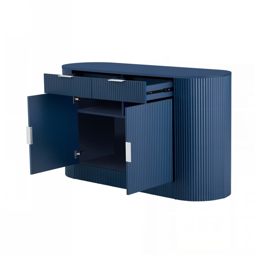 Stripe MDF Sideboard with Aluminum Handles and 3-Tier Shelves