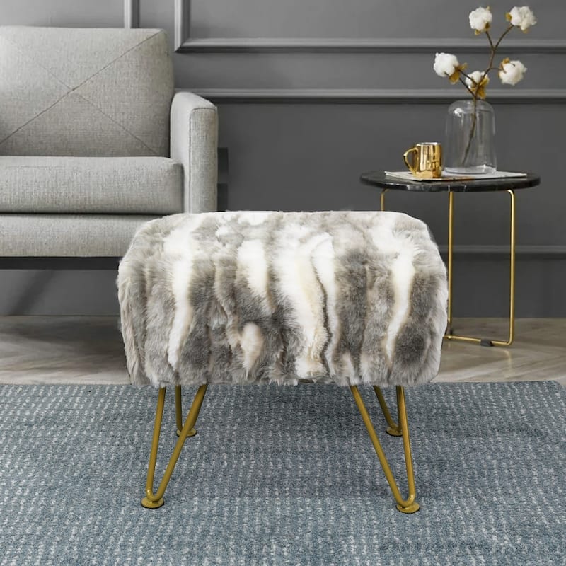 Home Soft Things Soft Fauxfur Ottoman Fuzzy Entryway Bench Seat - 19"x13"x17" - Gray