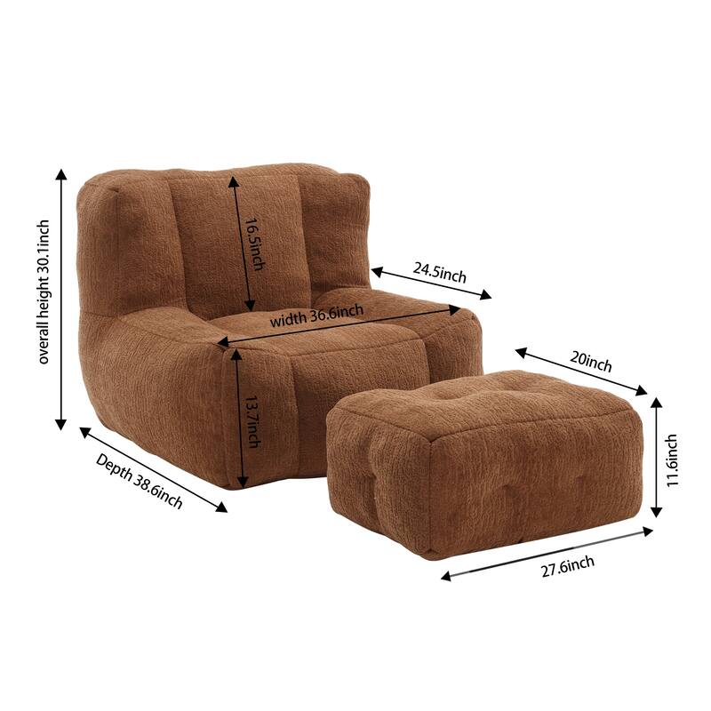 Fluffy bean bag chair with memory foam and ottoman