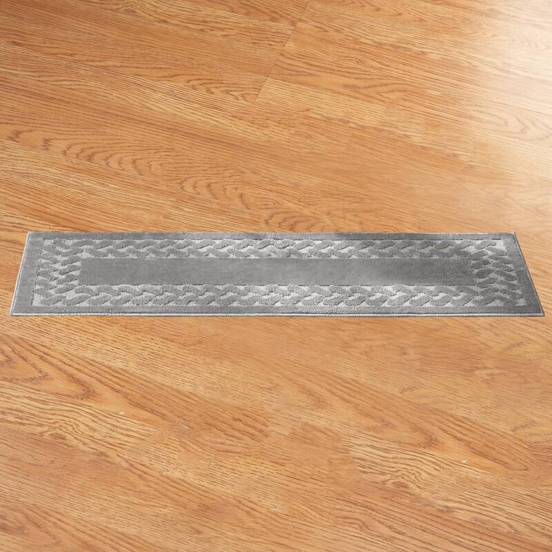 Herringbone Trim Skid-Resistant Backing Accent Rugs - Grey - Runner - Runner