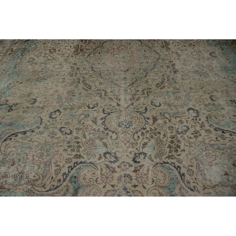 Hand Knotted Oriental 100% Wool Carpet Traditional Floral Beige & Ivories Kashmar Area Rug - 12' 0'' X 9' 7''
