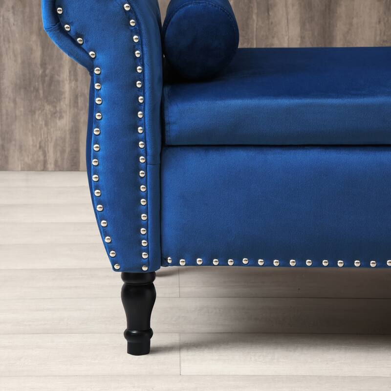63" Velvet Multifunctional Storage Bench Rectangular Sofa Stool Buttons Tufted Nailhead Trimmed