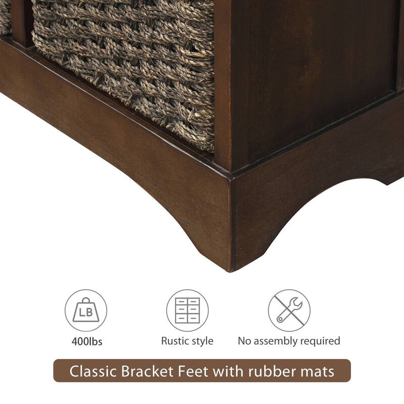 Rustic Storage Cabinet with Two Drawers and Four Classic Rattan Basket