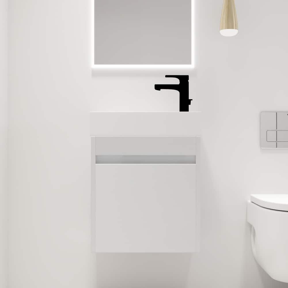 Malwee 18" Floating Bathroom Vanity, Mini Wall Mounted Bathroom Vanity, Single with Resin Sink and Soft Close Door