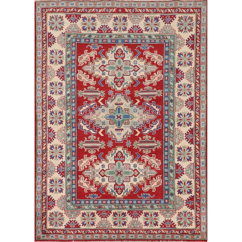 Traditional Kazak Rug Handmade Red Wool Carpet - 5'1" x 6'9"