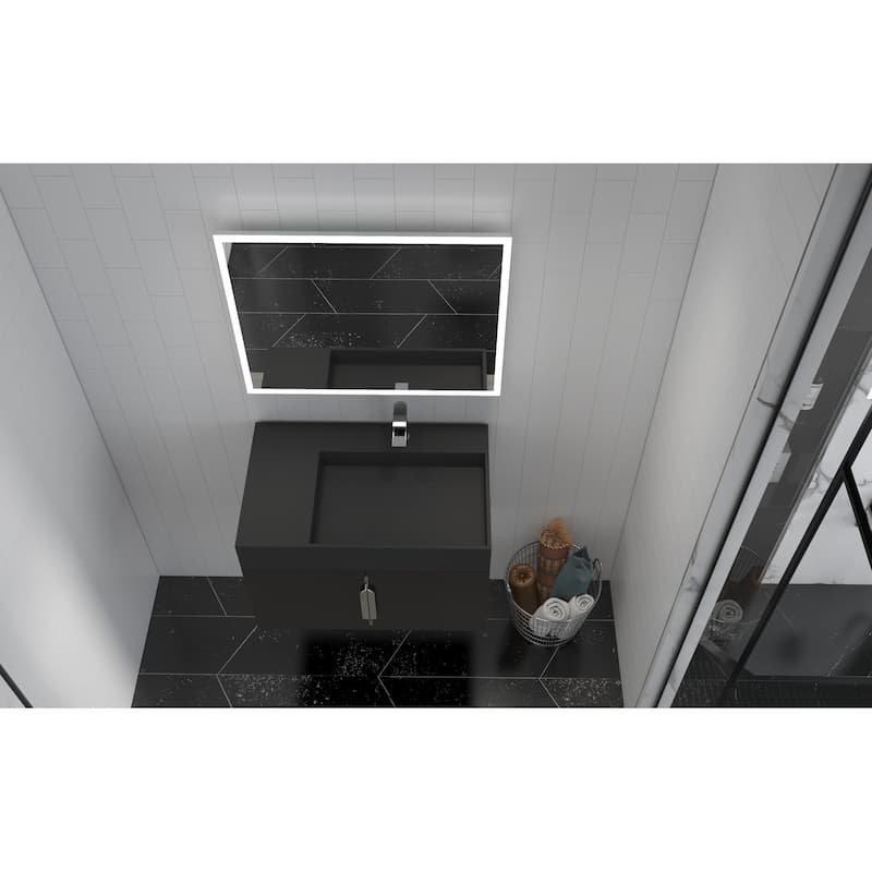 Amazon 30" Wall Mounted Bathroom Right Basin Vanity Set w/ Black Top