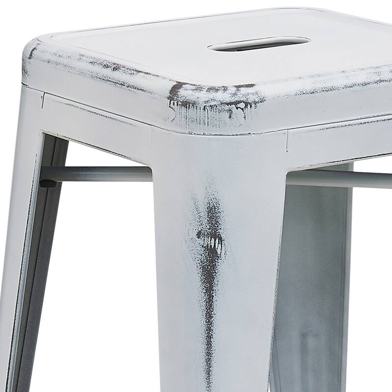 24" High Backless Distressed Metal Indoor-Outdoor Counter Height Stool