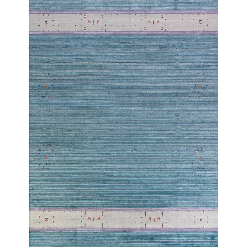 Hand Knotted Oriental 100% Wool Carpet Tribal Tribal Navy Blue & Blues Gabbeh Area Rug - 10' 0'' X 8' 6''