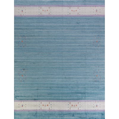 Hand Knotted Oriental 100% Wool Carpet Tribal Tribal Navy Blue & Blues Gabbeh Area Rug - 10' 0'' X 8' 6''