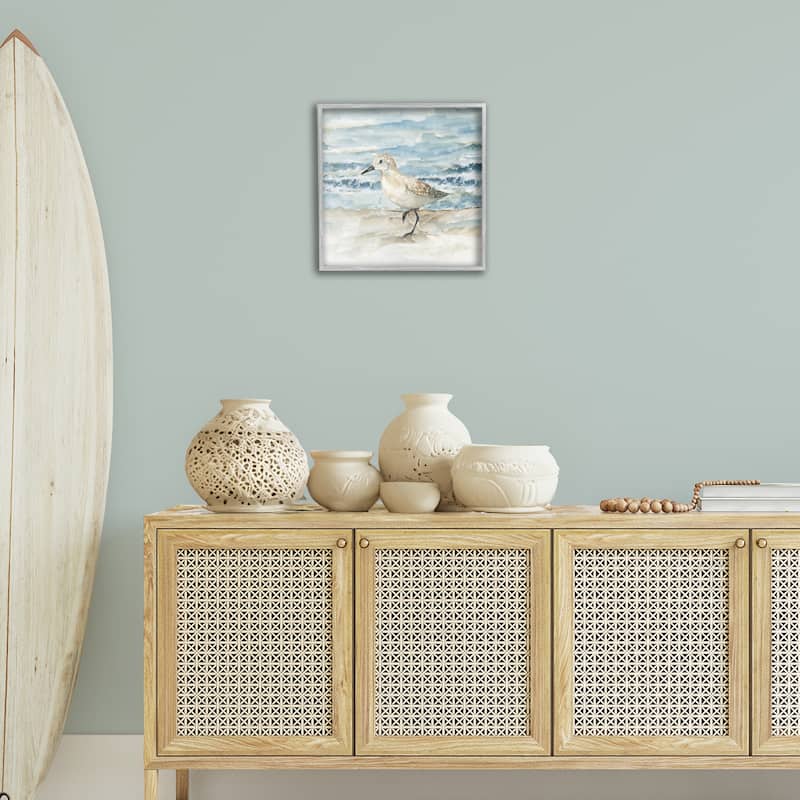 Stupell Balancing Sandpiper on Shore Framed Giclee Art Design By Nan
