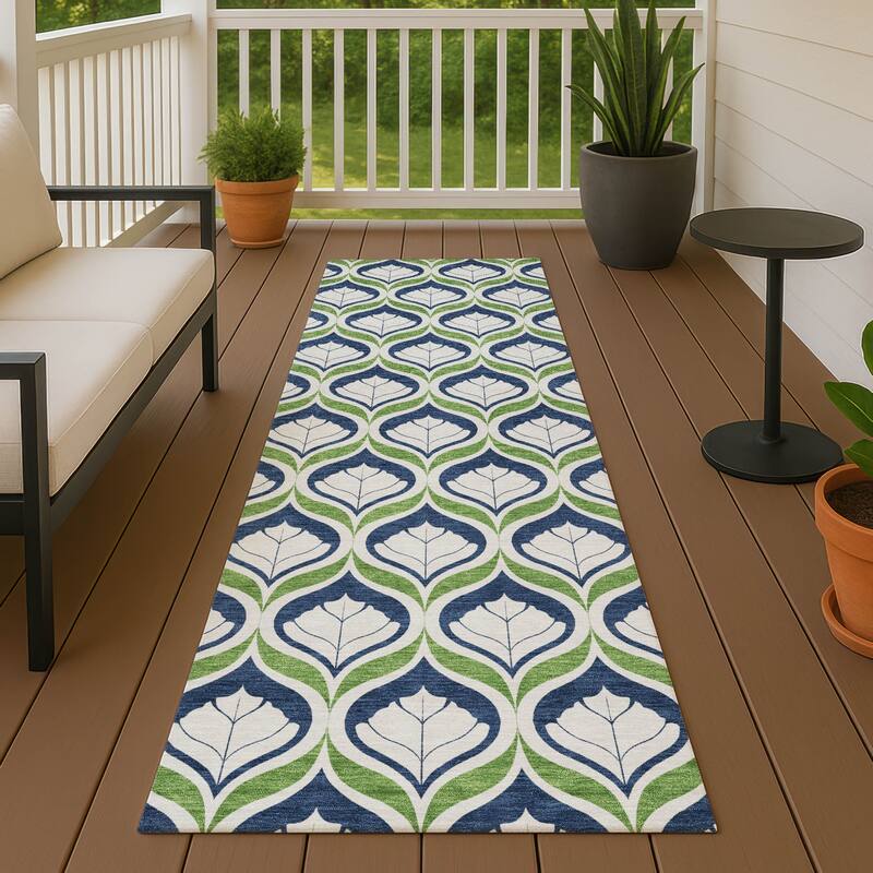Machine Washable Indoor/ Outdoor Modern Trellis Chantille Rug - Blue - 2'3" x 7'6"