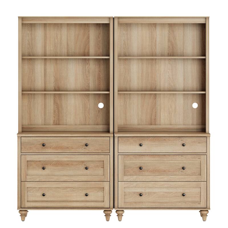 Oak Bookcase with Doors, Large Wood Farmhouse Book Case Shelf