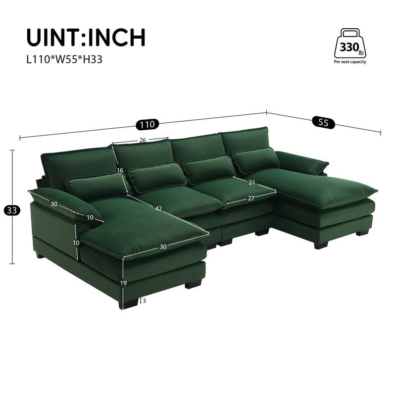 Modular U-Shaped 6-Seat Sofa with Chaise, Double Cushion Upholstered Sleeper for Living Room