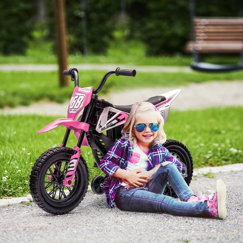 Qaba 12V Kids Motorcycle W/ Twist Grip Throttle, Rear Suspension - Pink