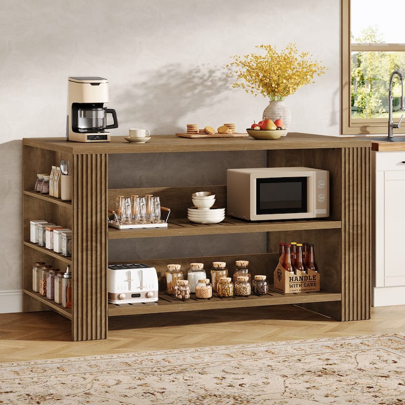 59 Inch Large Kitchen Island with Storage Shelves - 27.55" D x 59.05" W x 35.43" H