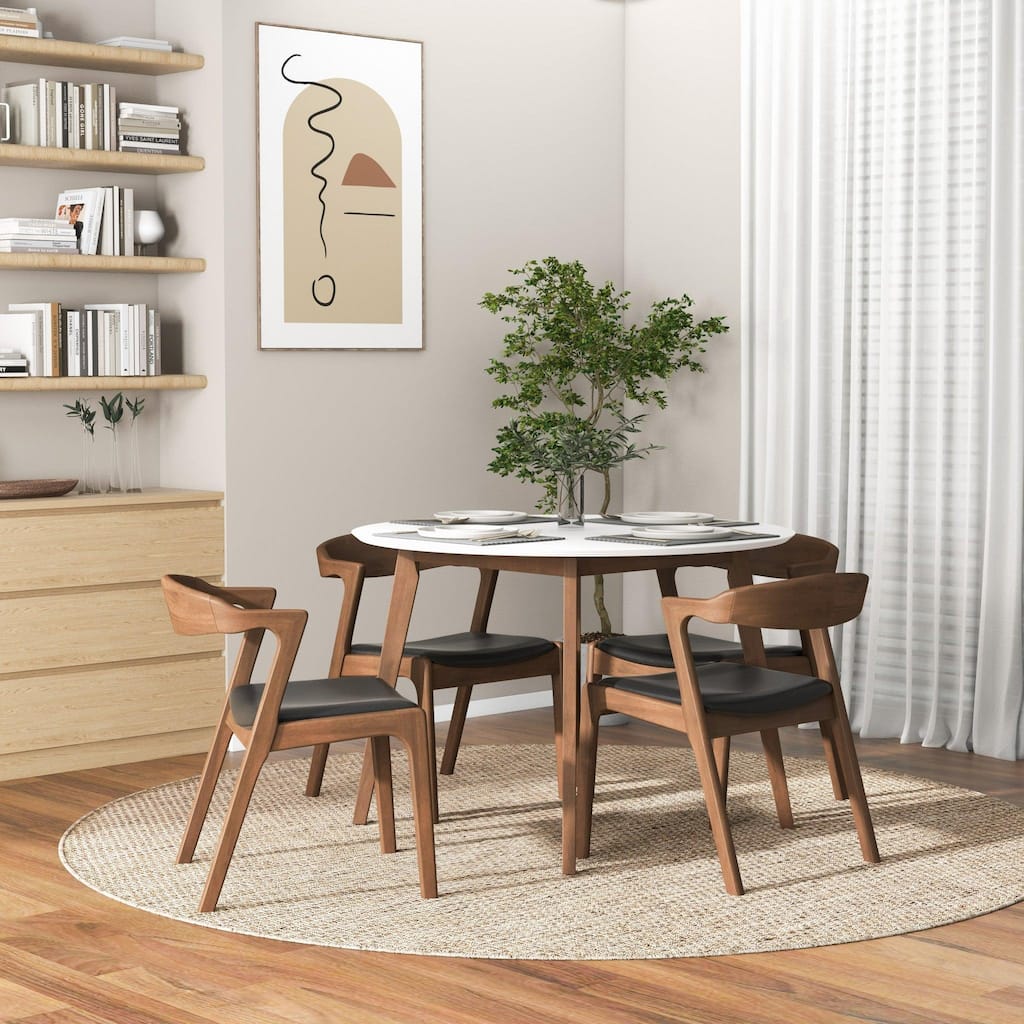 GDFStudio - Alina Modern Dining Set with 43" Solid Wood Round Dining Table and 4 Dining Chairs