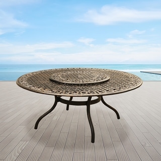 Outdoor Mesh Lattice 59 inch Round Dining Table with Lazy Susan