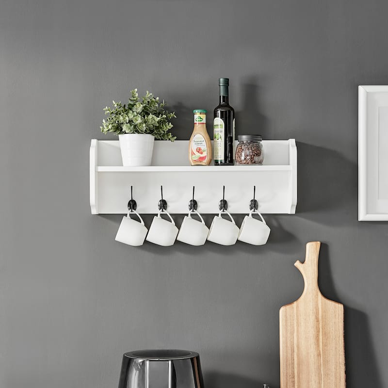 Danya B. Entryway Floating Utility Wall Shelf with Hooks