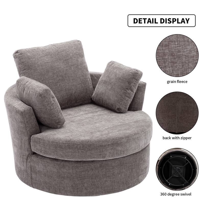 Round Swivel Chair Cozy Club 360 degrees Swivel Sofa with 3 Pillows Fabric for Living Room Lounge Hotel 40.2D X 42.1W X 34.3H
