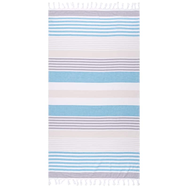 Superior Roxy Stripe Fouta Beach Towel with Tassels - 35" x 68"