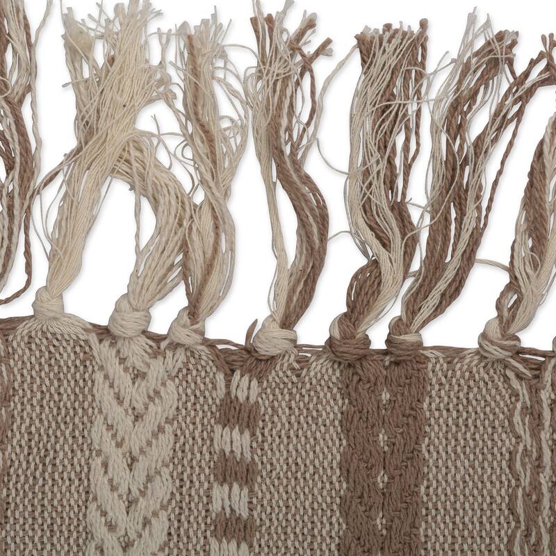 Braided Stripes Cotton Table Runner with Knotted Fringe - 108" - Brown and Beige