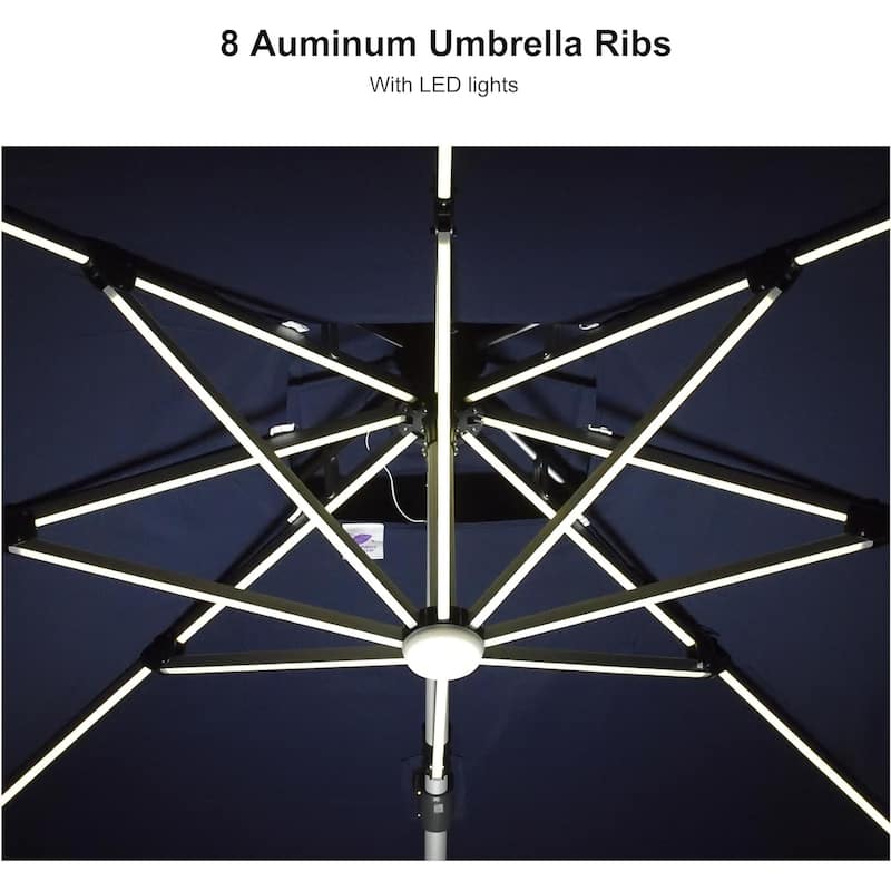 PURPLE LEAF 11 ft Double Top LED Square Patio Cantilever Umbrella with Base