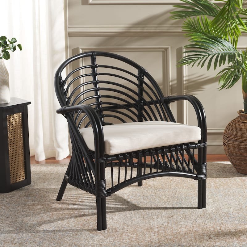 SAFAVIEH Aragorn Boho Coastal Solid Wood Accent Chair with Cushion - 27"W x 27"D x 32"H