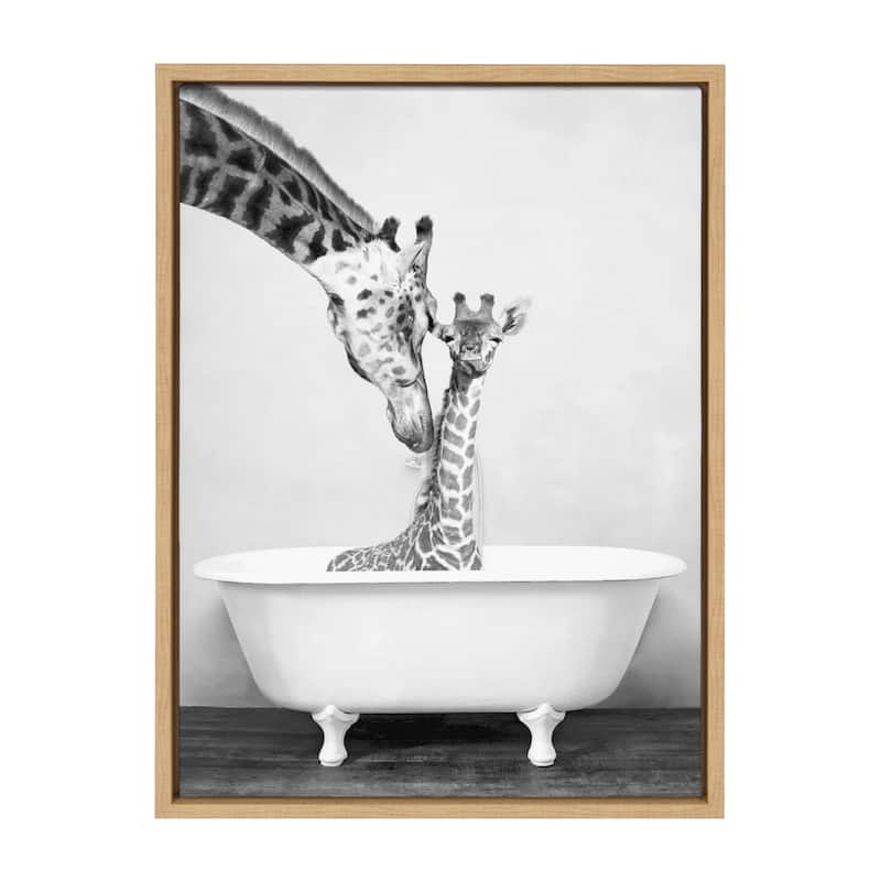 Kate and Laurel Sylvie Giraffe in Tub Framed Canvas by Amy Peterson