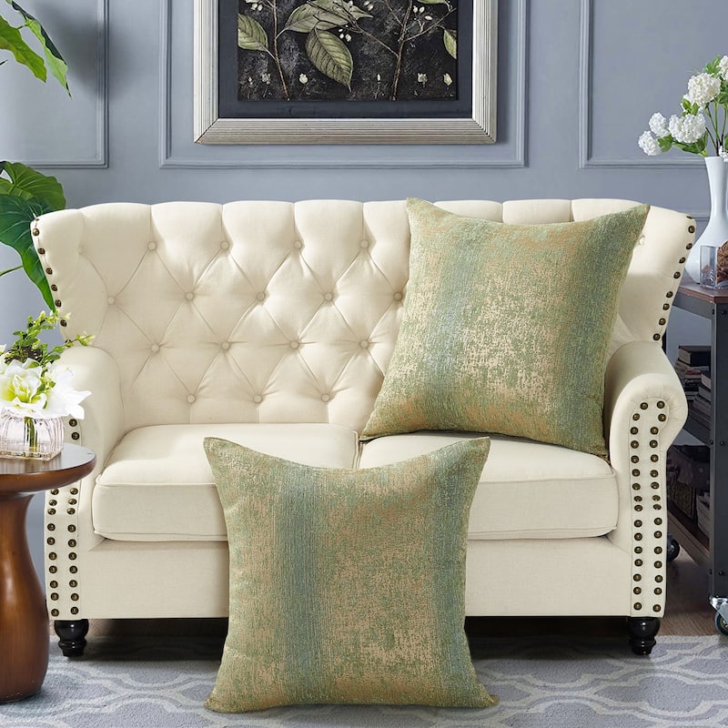 Peralta 2-piece Jacquard Chenille Zipper Pillow Shell Set, NO INSERT - 26'' x 26'' - taupe/sage