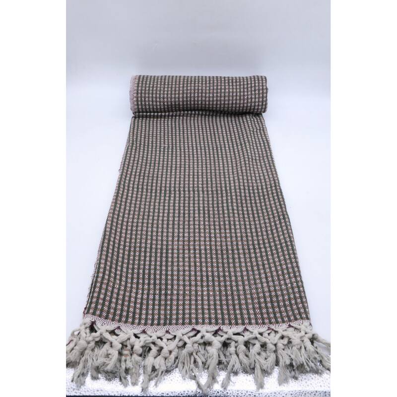 Fabdivine Handmade Check Lines Block-Printed Throw Blanket - Handwoven Cotton with Unique Fringe Knots 90x54