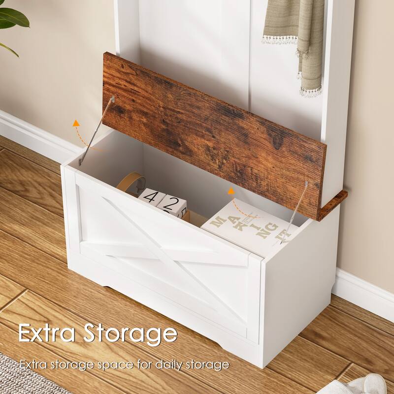 Modern Minimalist Coat Rack Wardrobe with 5 Hooks, Bench and Storage Function, for Hallway