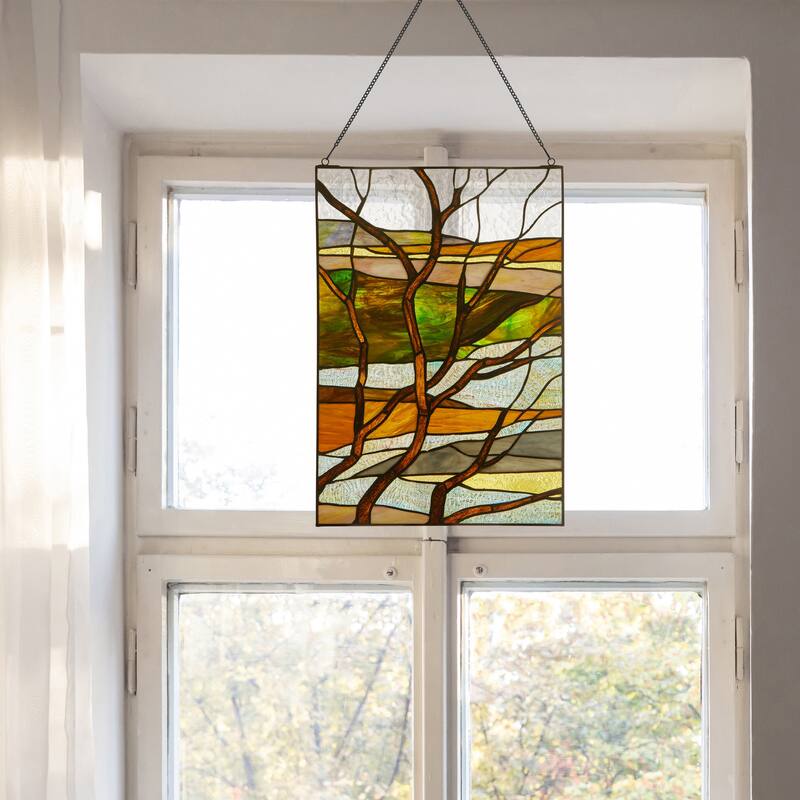 River of Goods Fall Treescape Stained Glass Window Panel - 14" x 0.25" x 20"