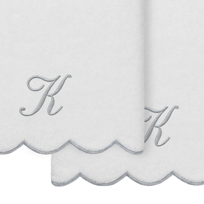 Authentic Hotel and Spa 100% Turkish Cotton Grey ADORNIA Scallop Personalized 2 Piece Bath Towel Set - 2 Bath Towels