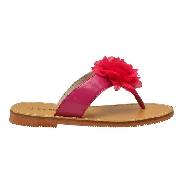 LAmour Girls White Organza Flower Adorned Thong Sandals 11-4 Kids