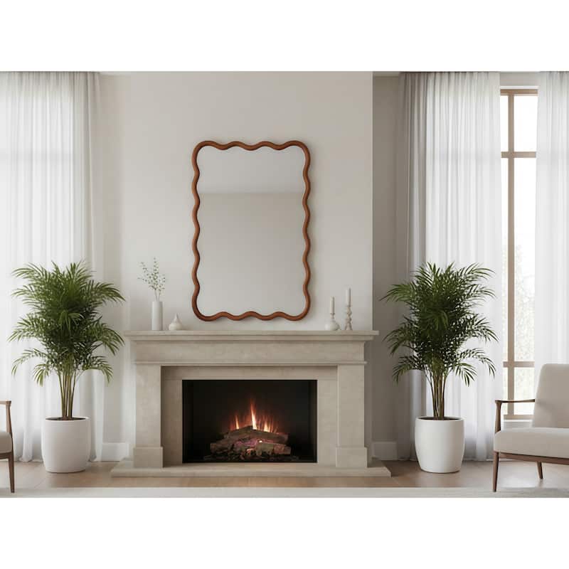 20"x30" Wavy Rectangle Solid Wood Frame Decorative Mirror,For Bedroom, Bathroom, Living Room, Entryway