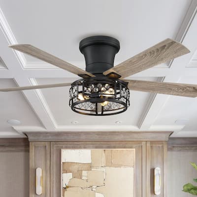 52-inch Farmhouse 5-Blade Crystal Hugger Ceiling Fan with Remote