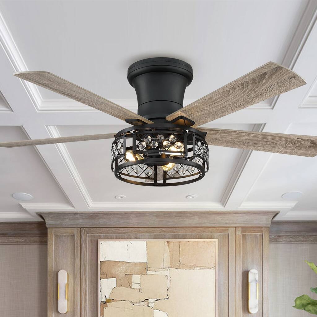 52-inch Farmhouse 5-Blade Crystal Hugger Ceiling Fan with Remote