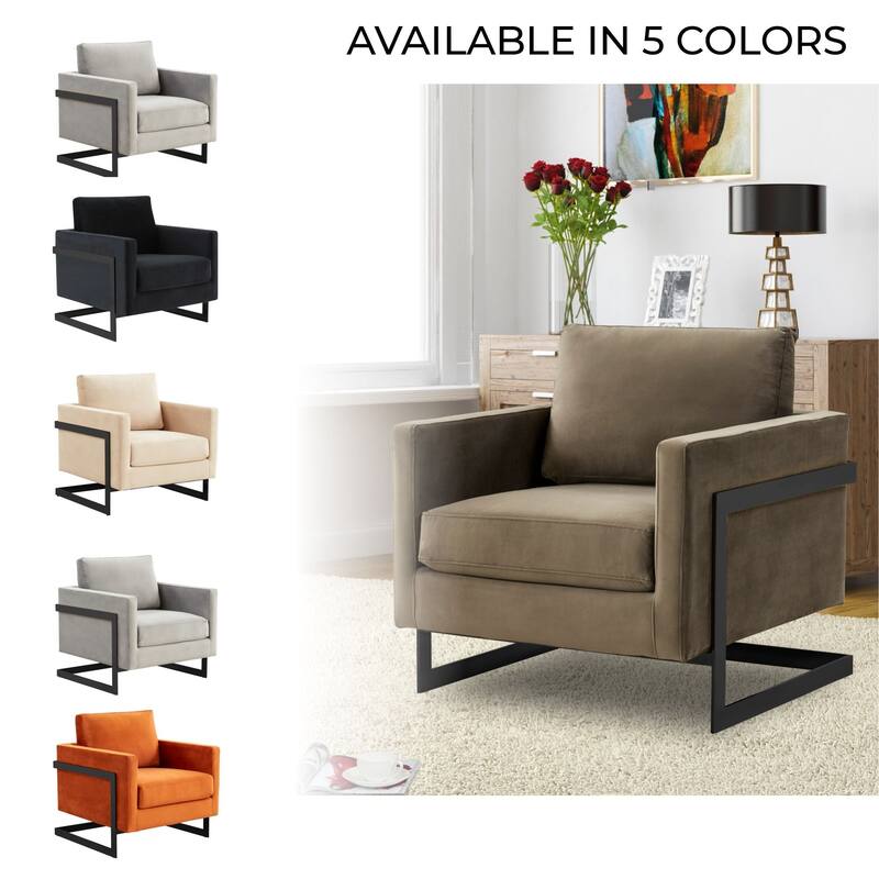 LeisureMod Lincoln Modern Velvet Arm Chair with Black Steel Frame - 35"