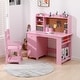 preview thumbnail 4 of 3, Kids Study Desk and Chair Set, White Wood Desk with Bookshelf, Bulletin Board, and Storage Cabinets