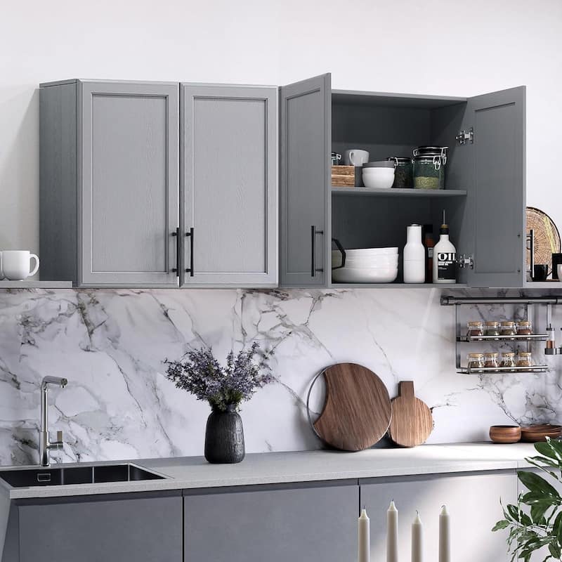 Shaker Style Wall Storage Cabinet with 2 Doors and Shelf Set of 2