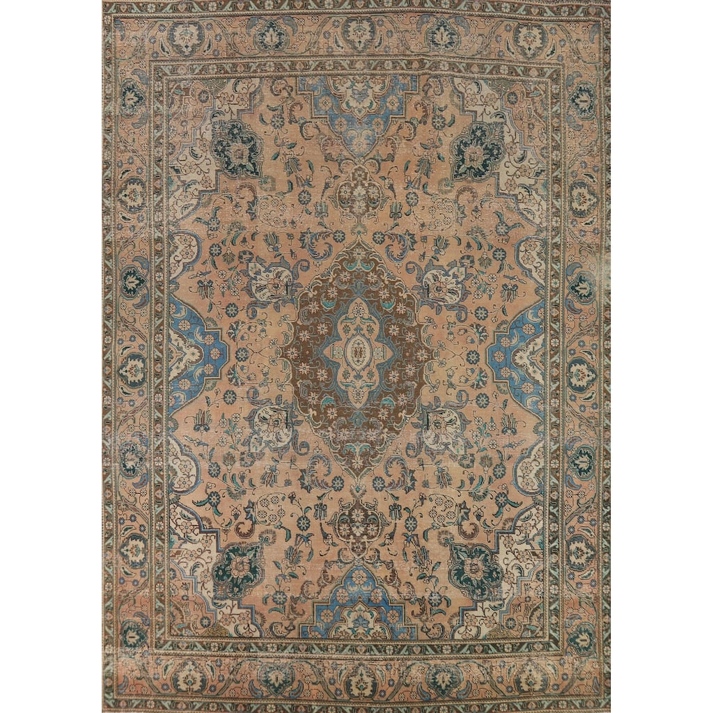 Floral Tabriz Persian Area Rug Hand-Knotted Wool Carpet - 9'6" x 12'8"