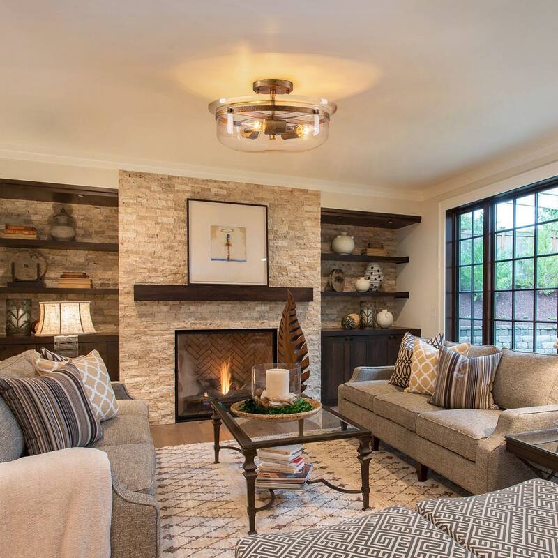 3-Light Semi Flush Mount with Clear Glass