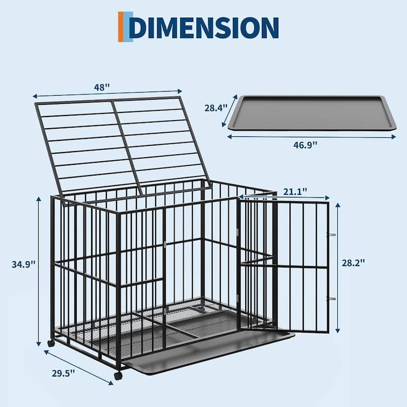 Heavy Duty Foldable Steel Dog Crate Chew-Resistant Kennel with Locking Wheels