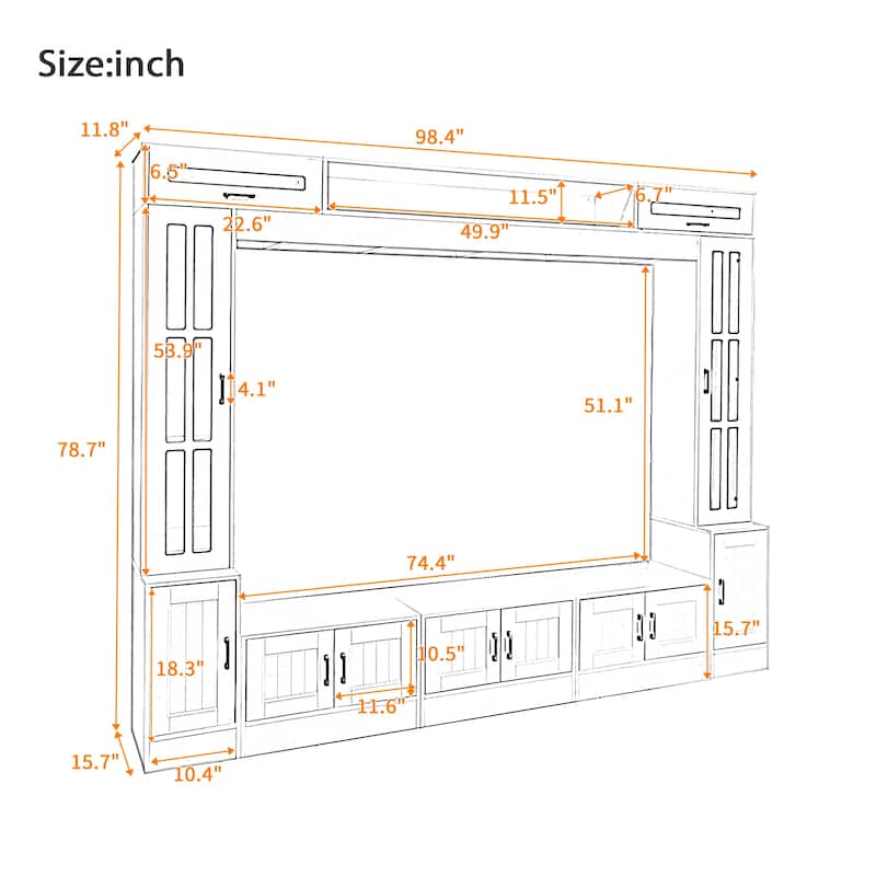 Wall Unit Entertainment Center with Bookshelves, Modern TV Stand Media Cabinet TV Console for TVs up to 80"