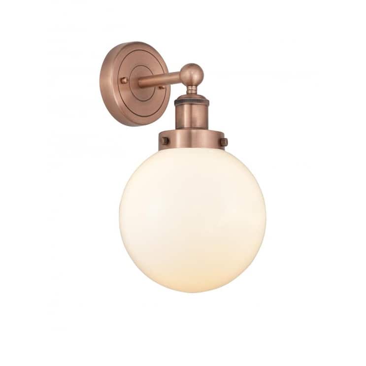 Innovations Lighting 616-1W-10-7-L Beacon Sconce Beacon 10" Tall Wall - Antique Copper / Matte White